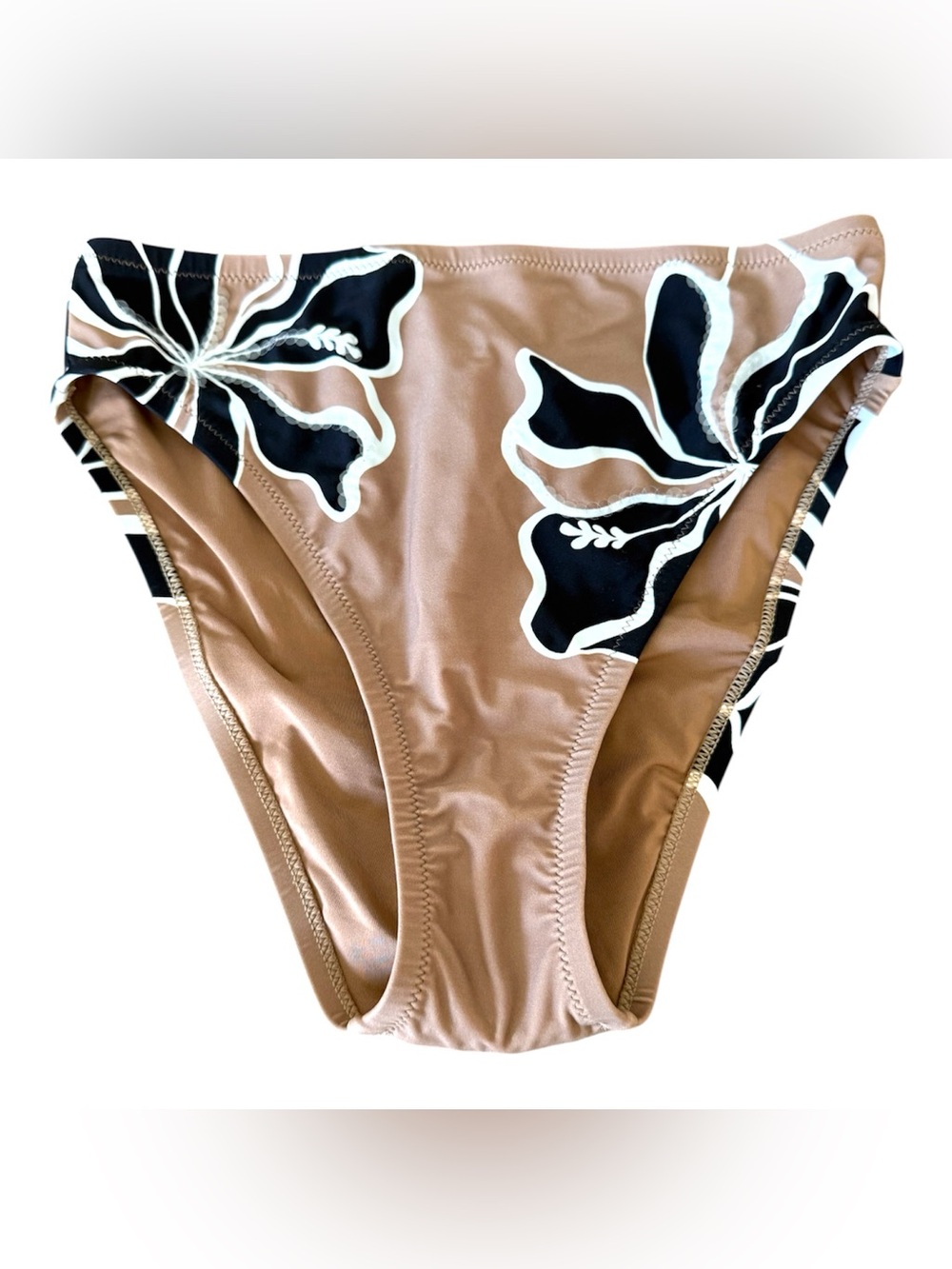 Sanctuary Bikini Bottom Nude-Tan with Black & White Floral Trim